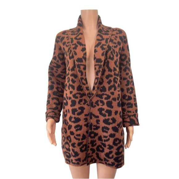 TIME AND TRU SZ Medium (8-10) Brown Leopard Print Open Front Cardigan Sweater - Picture 8 of 14